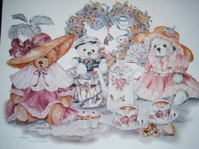 Tea party dolls~bears, antiques, country~heat transfer