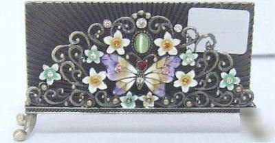 Butterfly & floral gem detail business card holder