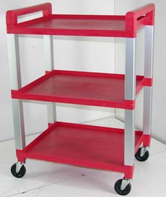 New cart, 3 shelf utility, red poly plastic (2 carts) 