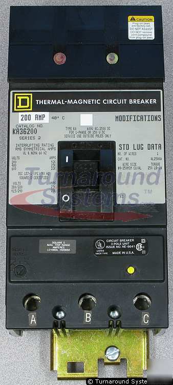 New square d KA36200 circuit breaker, 200 amp, i-line, 