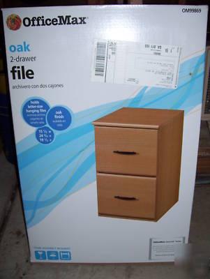 New office max two drawer filing cabinet-oak finish 