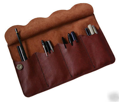 Handcrafted italian leather pen pencil roll wrap case