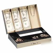 Heavy-duty steel lay-flat cash box with six compartment