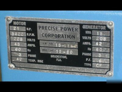 Precise power corp. 60HP 15-60 motor generator 15KVA