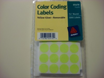 Avery round 1000 ct color coding labels yellow glow 3/4