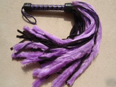 Black and purple fur leather mop flogger soft & sensual