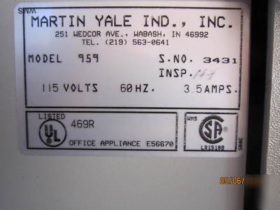 Martin yale 959 folding machine in excellent condition