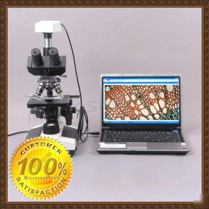 Biological trinocular microscope 40-1600X 3.0MP camera