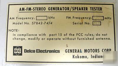 Delco am fm stereo generator /speaker tester 57842-7414