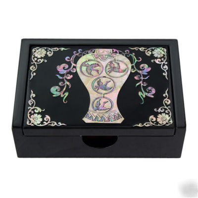 Mop wooden black desk business name card case holder 