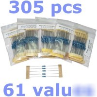 Resistor set 61 values 10R~1M 305PCS Â±1% 1/4W kit lot 