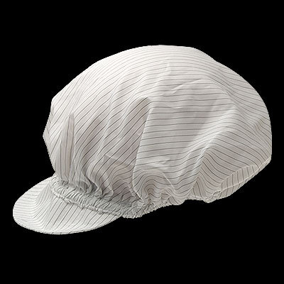 White fabric anti-static protective cap w stripe print