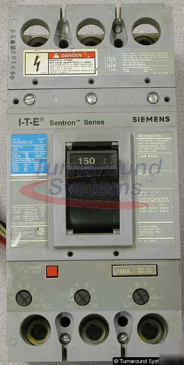Siemens FXD63B150 circuit breakers, 150 amp, 2 aux out