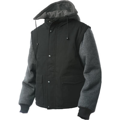 Tough duck zip-off sleeve jacket w hood l, black