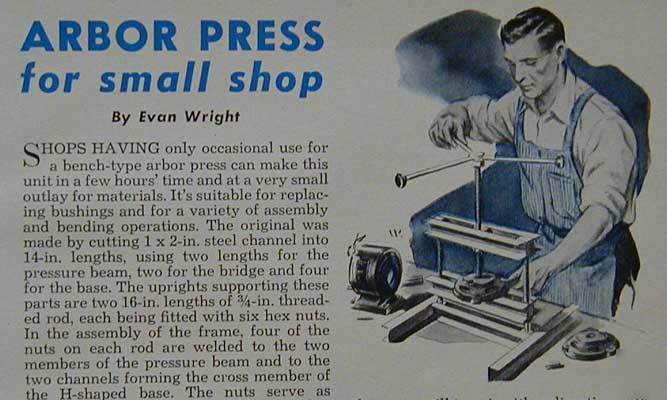 Bench type arbor press 1953 ez how-to build plans