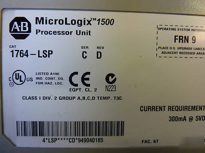 Allen bradley micrologix 1500 system with 1764-lsp