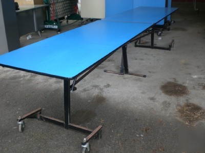 4 blue 12 foot folding catering cafeteria tables