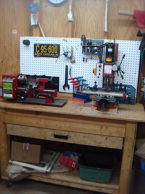 Machine shop metal lathe milling machine bench and all