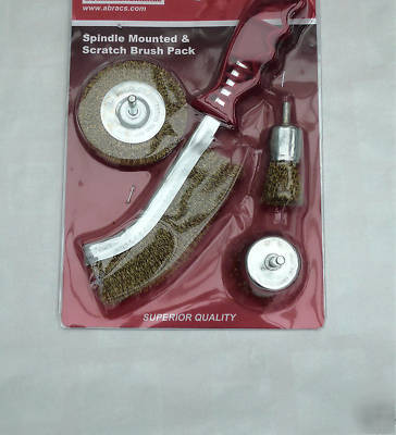 4 piece spindle mounted and scratch wire brush pack