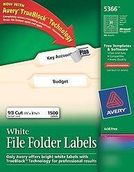Avery white file folder labels 05366 1500CT