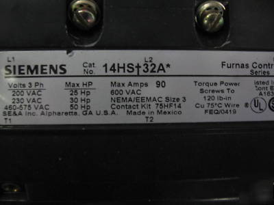 Siemens size 3 combination starter and circuit breaker