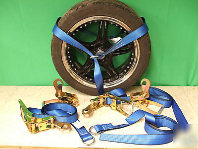 4 lasso straps 4 ratchets 4 hooks auto carrier tow b