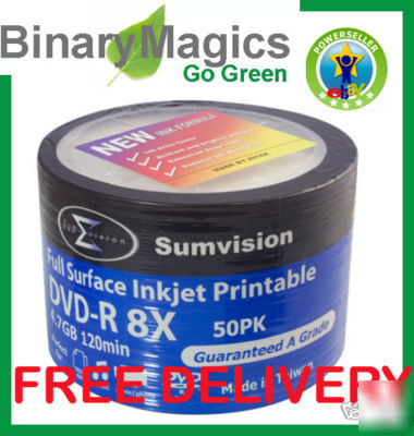 50 sumvision dvd-r 8X 4.7GB full face inkjet printable