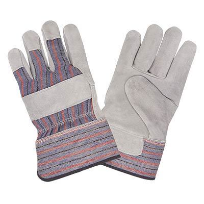 Leather work glove with rubberized safety cuff