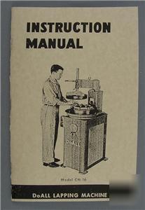 Doall cm-16 lapping machine handbook inst. manual
