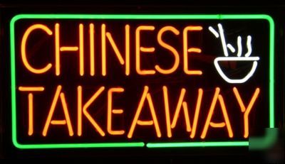 Chinese takeaway noodle bowl restaurant neon glass sign