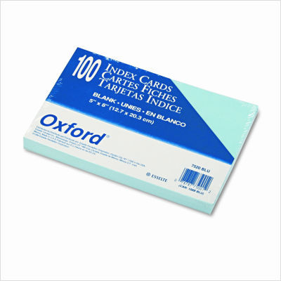 Unruled index cards, 5 x 8, blue, 100 per pack