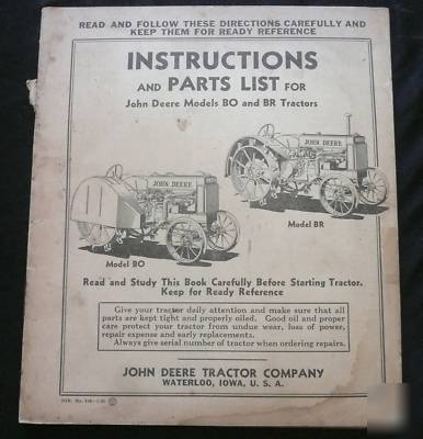 Rare 1938 john deere br bo tractor manual original
