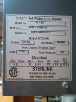 Sterling steam heaters hs-204/hs-156