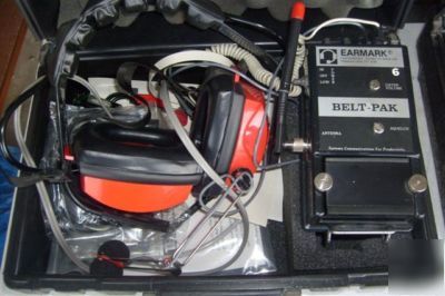 Earmark 2 way radio headsets belt paks & base station