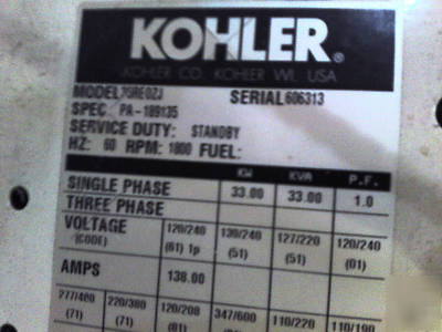 Kohler 30KW john deer diesel 91 hrs 