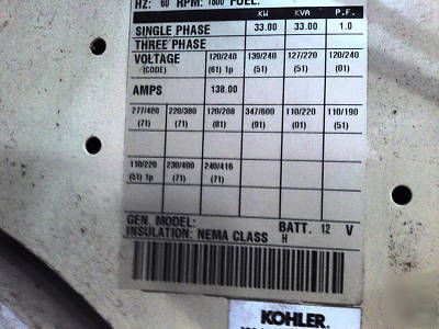 Kohler 30KW john deer diesel 91 hrs 