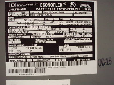 Square d 10HP variable frequency drive motor control 
