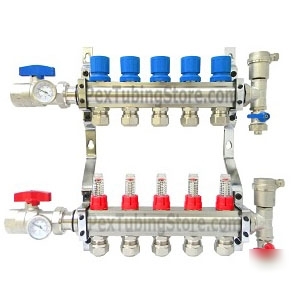 5-branch brass deluxe pex manifold for radiant heating