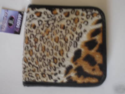 Cd / dvd case wallet leopard skin walet 12 discs holder