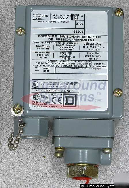 New square d 9012GEW2 pressure switch, 20-675 psig, 
