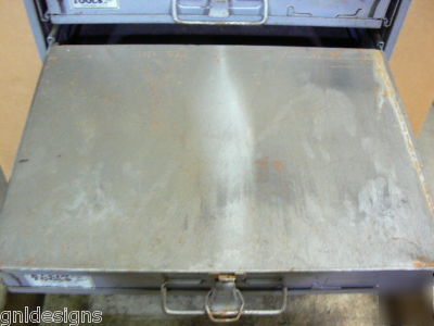 4 klein storage boxes in slide rack w/electronic parts 
