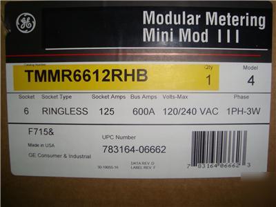 Ge TMMR6612RHB 6 socket 600A 1 ph modular metering box