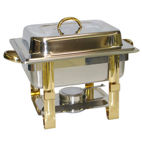 New 4 quart stainless steel gold accented food chafer