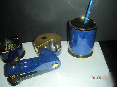 Lerche blue & 22 carat gold metal desk set 4 pieces 