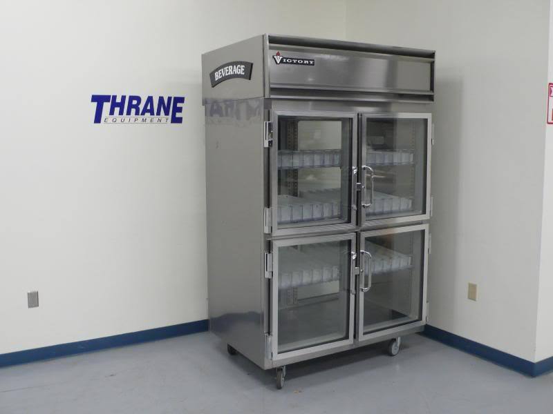 Victory glass pass-thru cooler refrigerator on casters