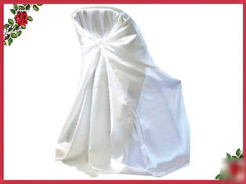 White universal satin self tie chair cover wedding pop