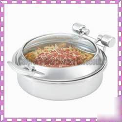 6 qt. round chafering glass top mirror finished accent