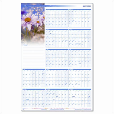 Floral reversible/erasable yearly wall calendar, 24X36