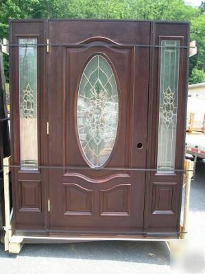 Pre-finished mahogany front entrance door w side lights