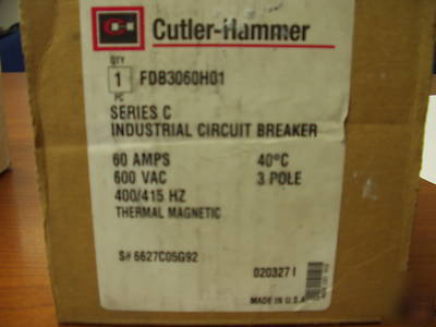 Cutler-hammer FDB3060 60 amp 3 pole circuit breaker 